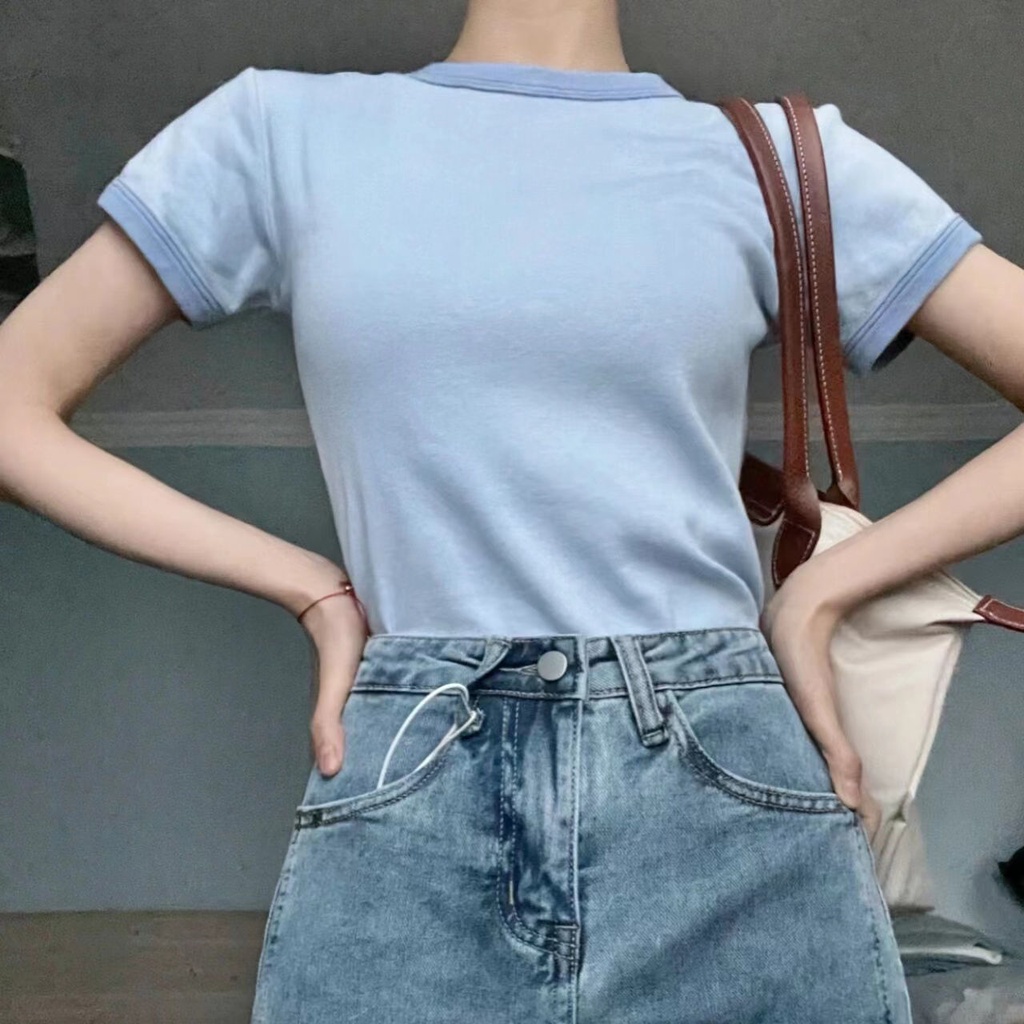 Áo thun cotton tay ngắn màu tương phản Thời trang nữ  tao bao