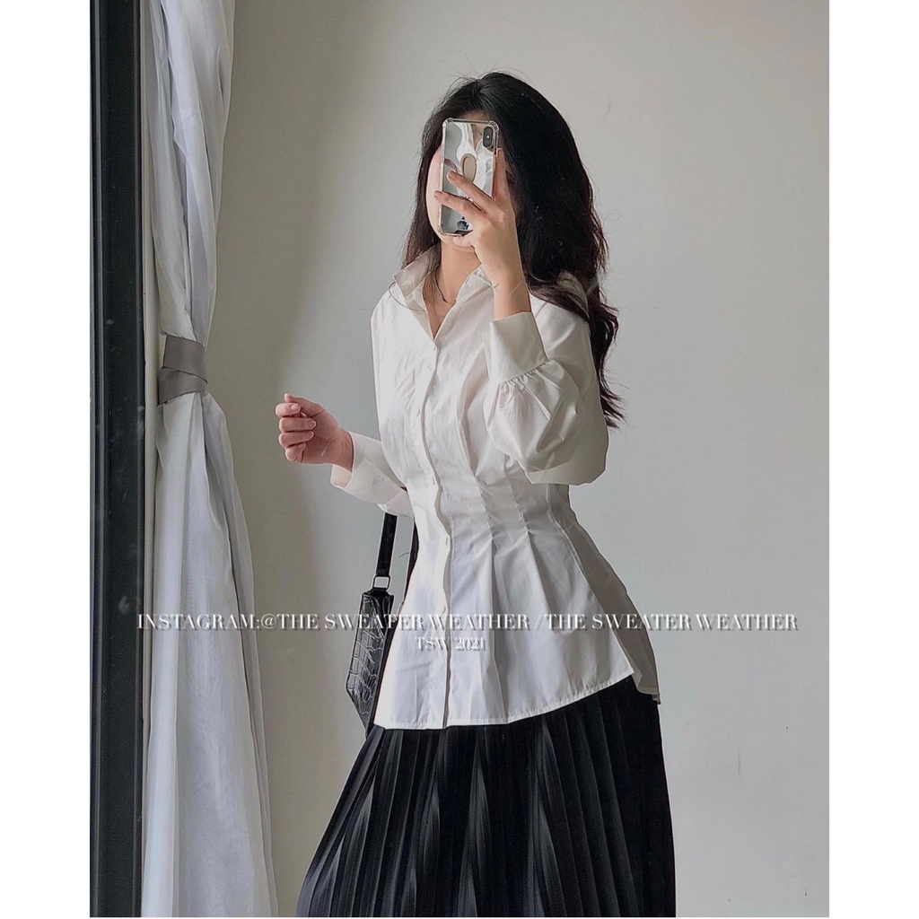 Áo Sơ Mi Nữ chiết eo tôn dáng sang chảnh vintage hàn quốc cao cấp trơn 3301 kozoda SM135