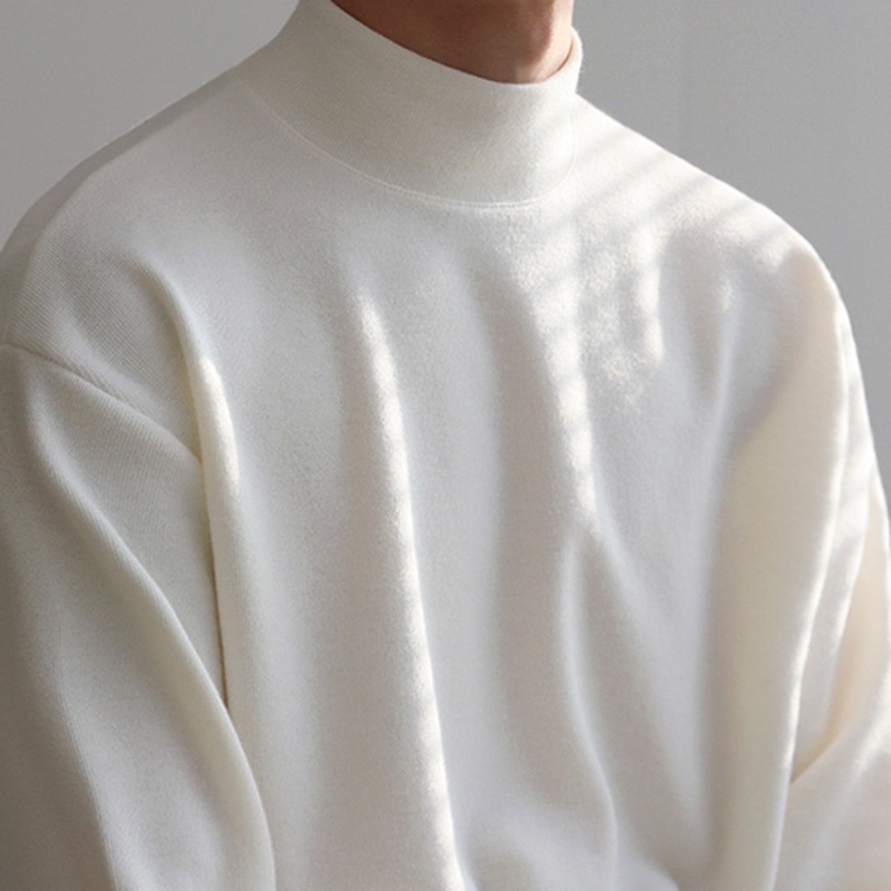 ✦AFFLIGA✦Áo Thun Cotton Tay Dài Cổ Cao Màu Trơn Đơn Giản Thoải Mái Thời Trang Hàn Quốc Cho Nam