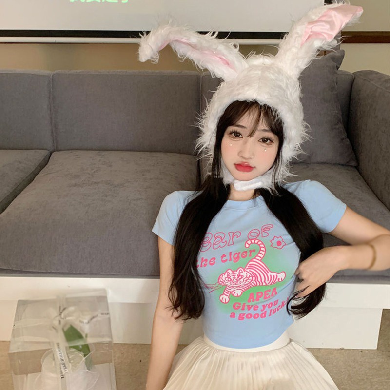 Áo Thun Tay Ngắn Cổ Tròn Hở Rốn Thời Trang Ngọt Ngào Cho Nữ