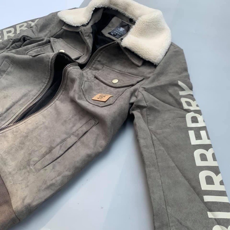 Áo khoác Burberry da lộn lót lông - Cổ lông tháo rời - Áo khoác nam | BigBuy360 - bigbuy360.vn