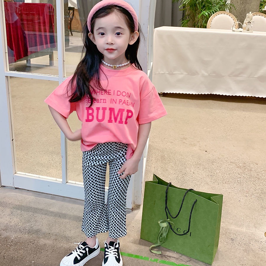 Quần Dài Ống Loe Họa Tiết Houndstooth Phong Cách Phương Tây Thời Trang Mùa Hè Cho Bé Gái