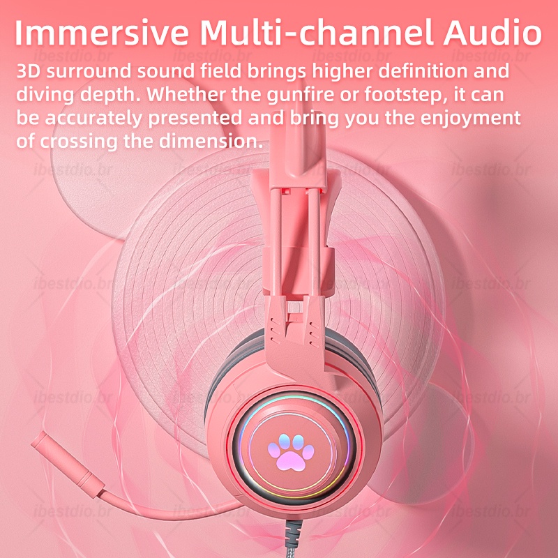 Tai Nghe Chơi Game Có Dây Và Mic Hình Tai Mèo Màu Hồng / Tím / Đen / Xanh Dương