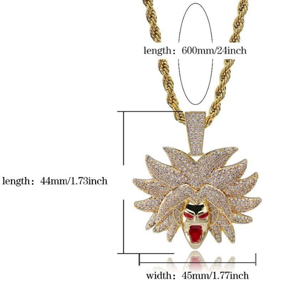 Kalung Hip Hop Liontin Dragon Ball Broly Hias Zirkon Kubik Warna Gold/Silver untuk Pria/Wanita