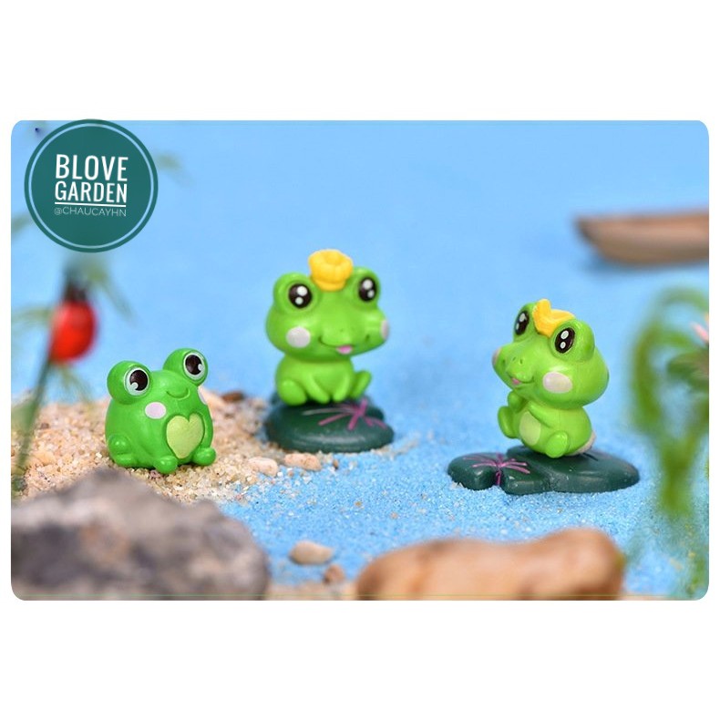 Tiểu cảnh 3 Chú Ếch làm mô hình Vương Quốc Ếch xinh xắn, trang trí chậu cây để ban, sen đá xưong rồng, làm quà tặng