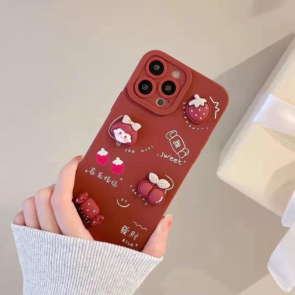 Ốp Điện Thoại Hình Cô Gái Hoạt Hình Màu Đỏ Nổi Cho iphone 13X XS XR 1112 pro max