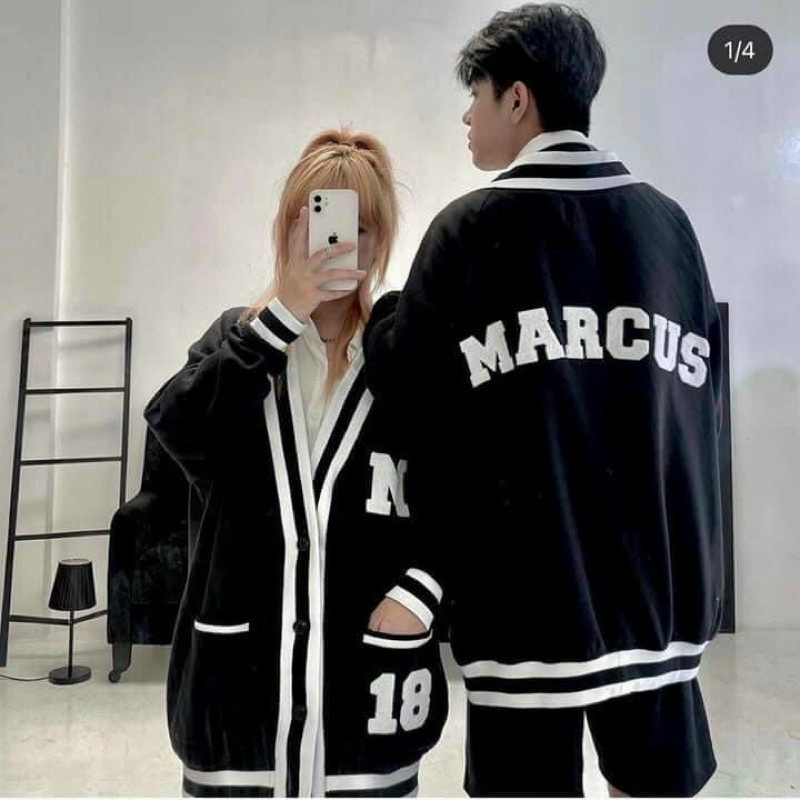 Áo Khoác Cardigan Nỉ M MARCUS -Kiểu Bomber Bóng Chày Số 18 Unisex Hàn Quốc -Nam Nữ Cặp Đôi Chống Nắng lạnh -Freeship Đẹp