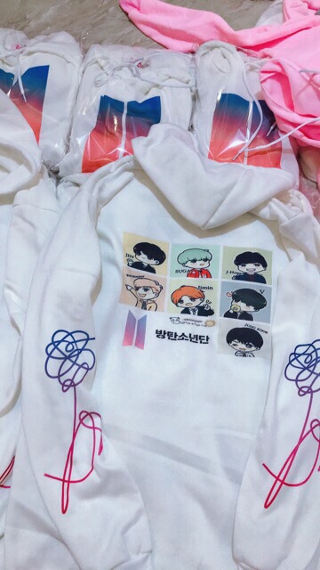 ÁO HOODIE BTS dài tay  HOẠT HÌNH KÈM HÌNH THẬT