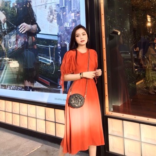 Đầm cam tay nơ (kèm hình thật)