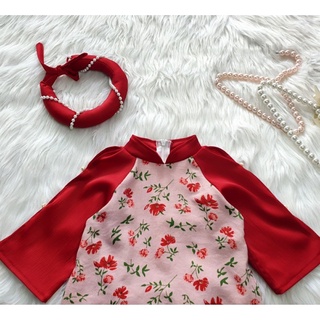 Set áo dài đỏ hoa nhí, size 5 -8 kg