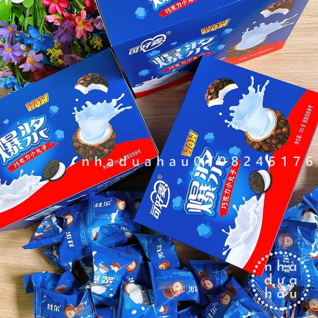 Một hộp sô cô la oreo viên nhân kem sữa phomai tan chảy WOW Hongkong hộp giấy 200g