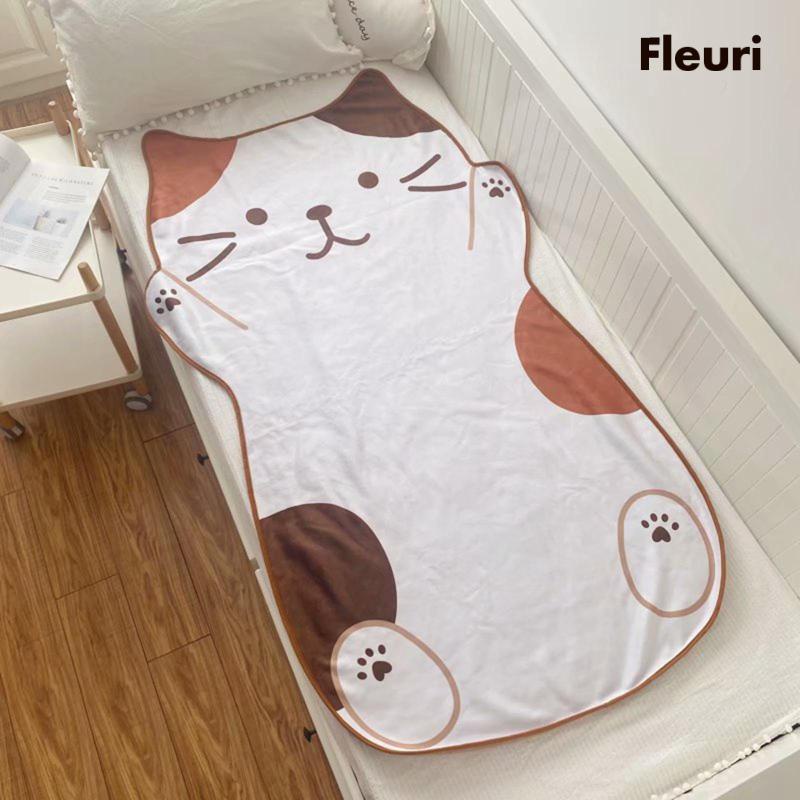 [Fleurir] Chăn Bông Mềm Mại Nhỏ Gọn Họa Tiết Mèo Đáng Yêu Dài 1.5M Dành Cho Bé Vào Mùa