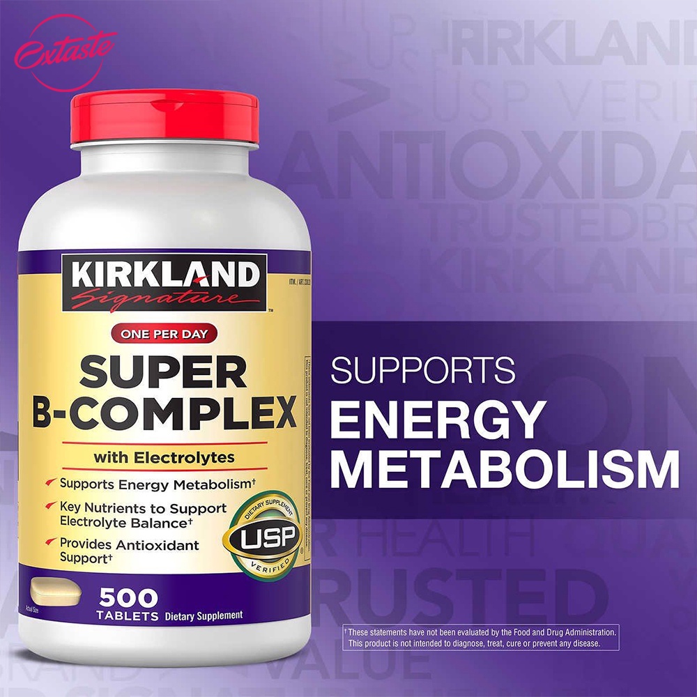 Viên uống bổ sung vitamin B Kirkland Super B-complex tăng hệ miễn dịch 500 viên extaste