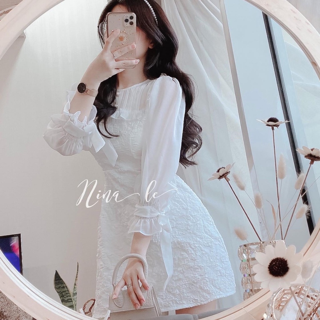 Đầm công chúa đi dự tiệc cưới, đầm tiểu thư dáng dài phong cách nhẹ nhàng với thiết kế tay voan mềm mịn có mút