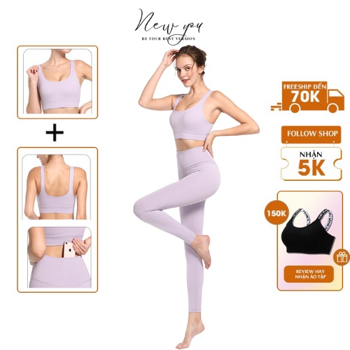 Bộ Quần Áo Tập Thể Thao Gym Yoga Aerobic Xe Đạp Nữ Cao Cấp NEWYOU - Vải Sợi Spandex-SET4