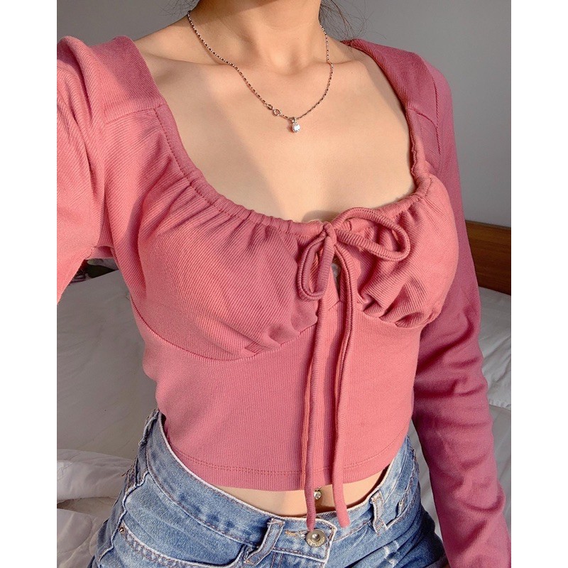 Croptop tay dài cột nơ | BigBuy360 - bigbuy360.vn