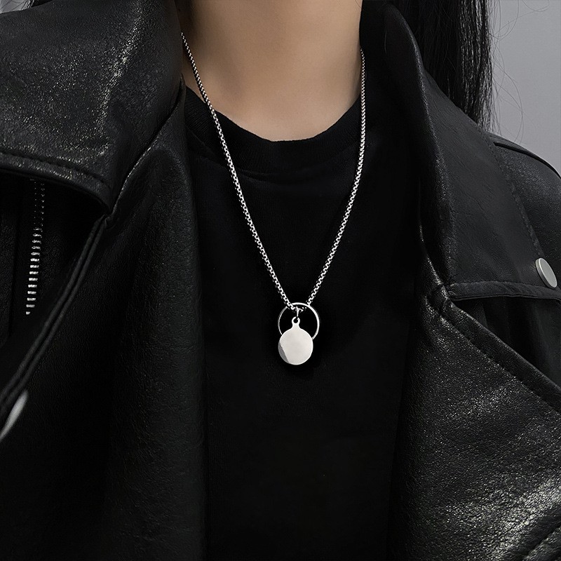 Vòng cổ Thép Titan Hàn Quốc dây chuyền Harajuku hip-hop bungee hình tròn kép cho nam và nữ cá tính