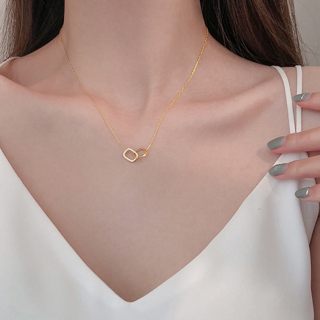 Dây chuyền mặt hình vuông đơn giản màu vàng/bạc nữ tính thanh lịch