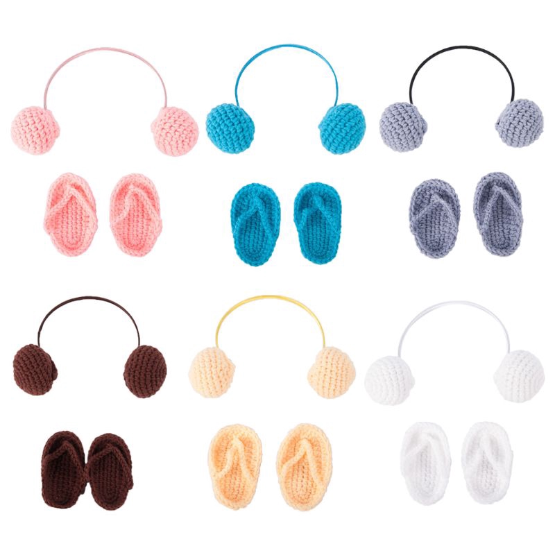 Bộ dép và tai nghe bằng len dệt mini dùng chụp ảnh dành cho bé sơ sinh