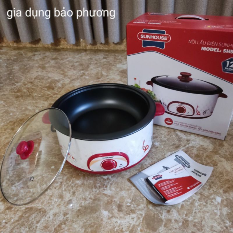 NỒI LẨU ĐIỆN, NỒI NẤU ĐA NĂNG SUNHOUSE 525 DUNG TÍCH 4 LÍT CÔNG SUẤT 1600W HÀNG CHÍNH HÃNG