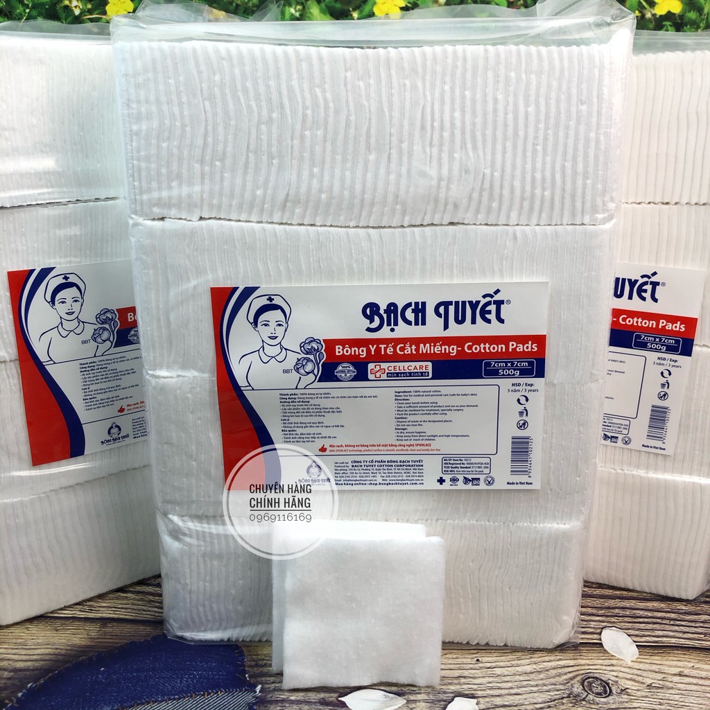 Bông Cắt Miếng Sẵn 0,5kg 7x7cm Vệ Sinh cho mẹ & bé - Hàng Chính Hãng Bông Bạch Tuyết