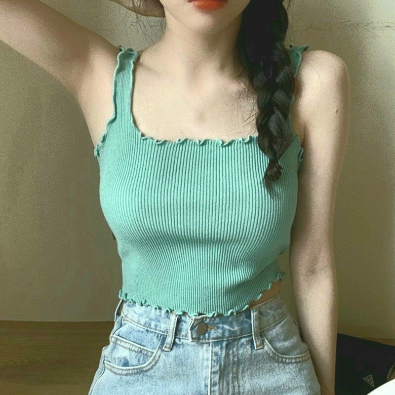 Áo hai dây viền bèo trơn đủ màu, Áo hai dây có mút ngực sexy NA
