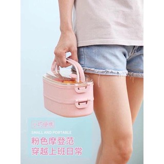 Hộp cơm lúa mạch chữ nhật 2 tầng kèm thìa dĩa
