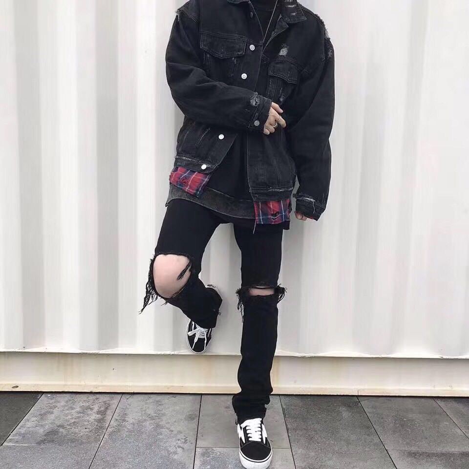 Quần jean nam rách bụi - quần đen nam - quần jean nam đen rách bụi