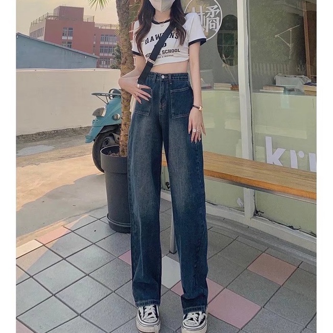 Quần jeans Nữ Dài Ống Rộng Thời Trang Hàn Quốc