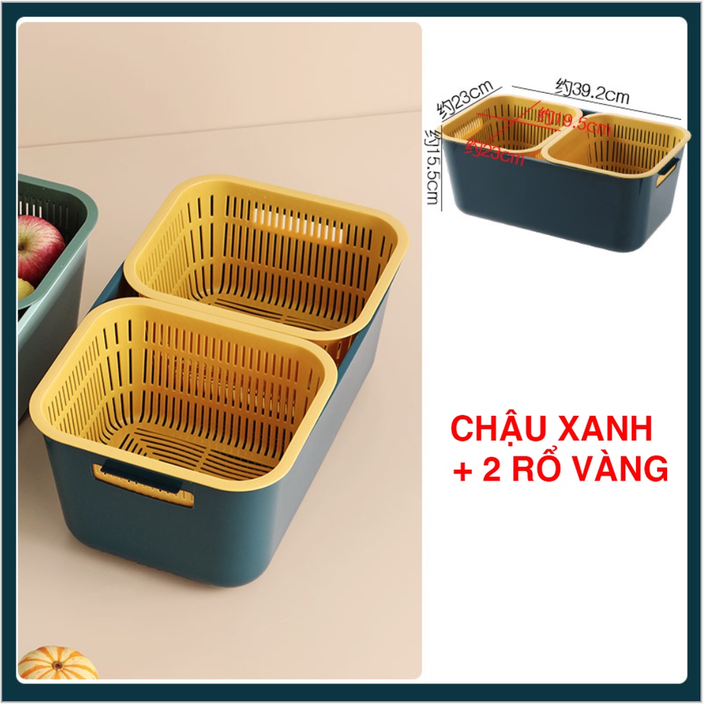 Chậu Kèm Rổ Rửa Rau Củ Quả 2 Ô Tiện Dụng ANHANHHOME