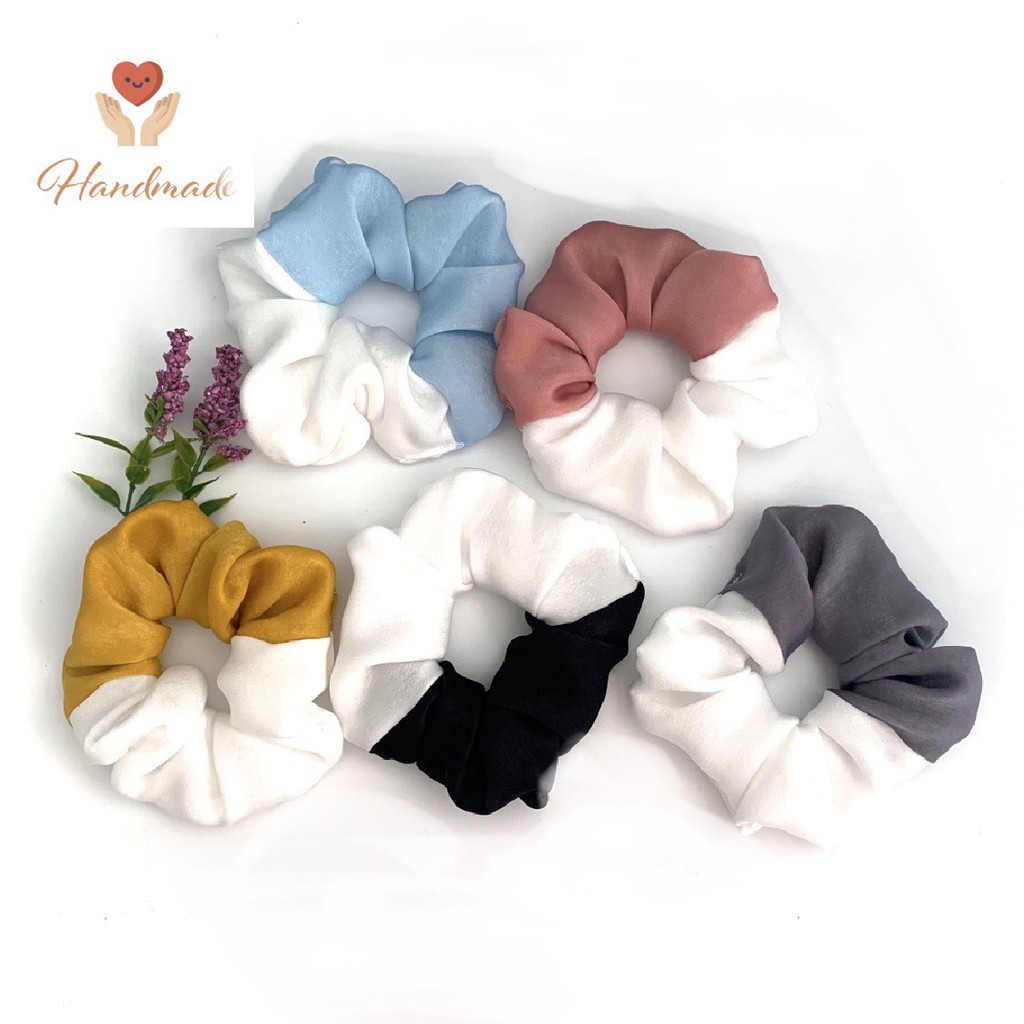 Cột tóc vải scrunchies lụa phối màu