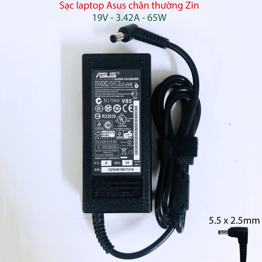Sạc Laptop Asus Zin chân thường chính hãng 19V – 3.42A , adapter Asus chân thường 5.5mm x 2.5mm