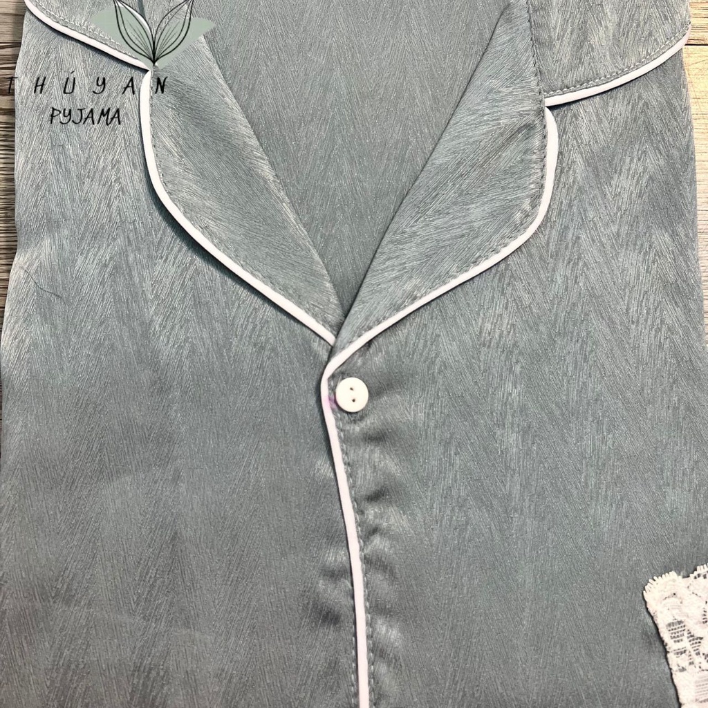 Bộ Pijama nữ bigsize màu xanh ghi ngọc cộc dài chất lụa xước vân gỗ Tô Châu ko nhăn dành cho nữ, mẹ bầu 60 -90kg