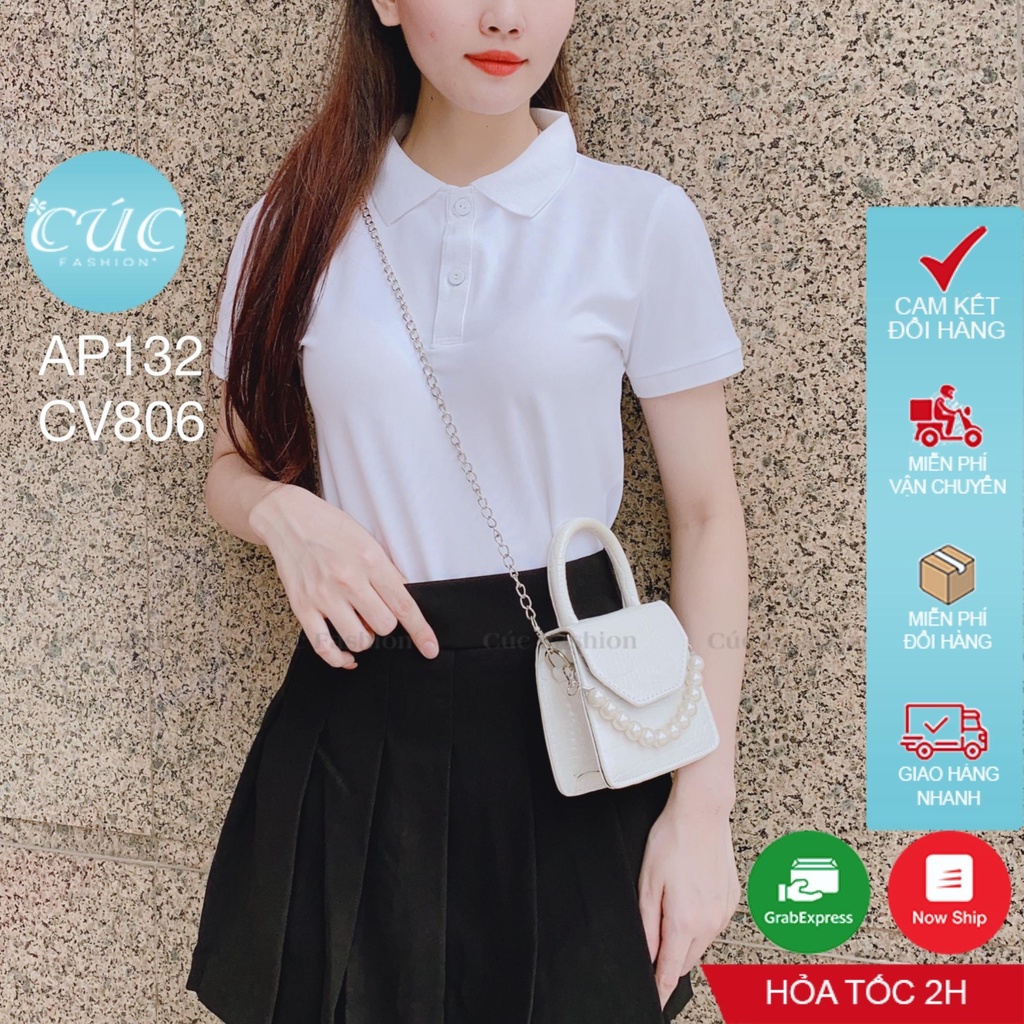 Áo phông polo Cúc Fashion unisex nam nữ đồng phục công sở tay ngắn vải thun cotton cá sấu trắng trơn đi học AP132