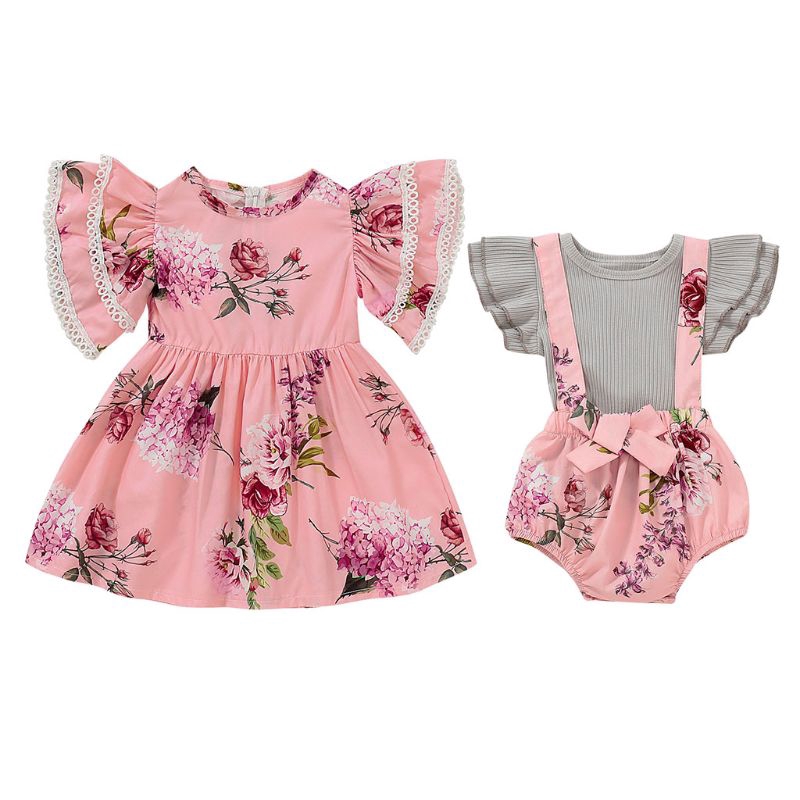 Mary☆2019 Cute Newborn Toddler Kids Baby Girl Sister Matching Clothes Ruffles Floral Princess Dress