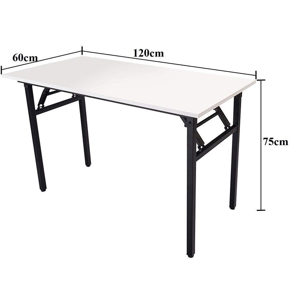 Bàn làm việc xếp gọn [R60*D120*C75cm] mặt gỗ MDF TRẮNG nhập khẩu cao cấp - chân sắt vuông 30x30 chắc chắn