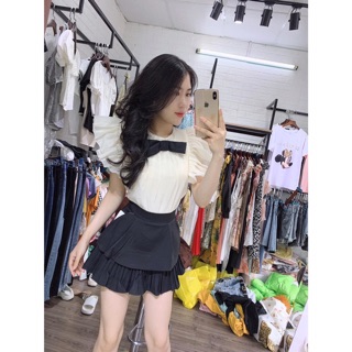 Áo voan tơ nơ tay bồng