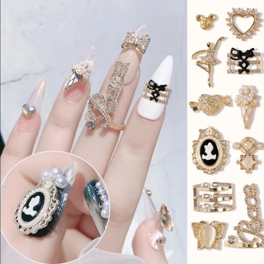 CHARMS 1 Nhẫn Trang Trí Móng Tay 3D Thời Trang