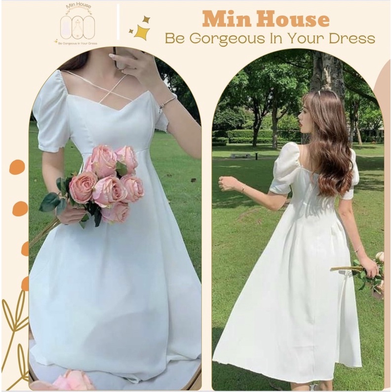 Váy trắng dự tiệc chéo dây ngực siêu xinh-Freeship-váy trắng chụp ảnh kỷ yếu,du lịch hè đẹp-Min house