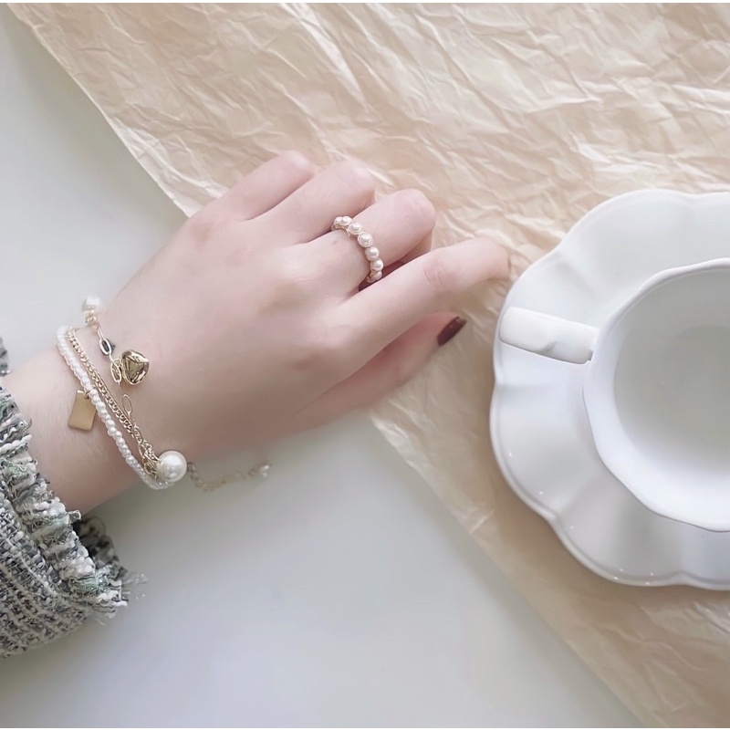 Lắc tay phối ngọc trắng thanh lịch
