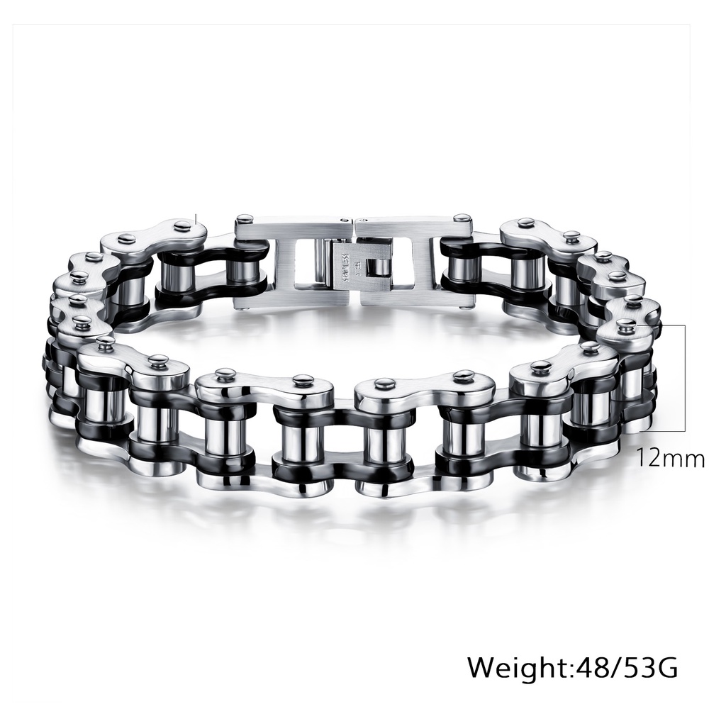 Lắc tay nam titan kiểu xích xe sên xe độc lạ bản to 12mm không gỉ MB190303