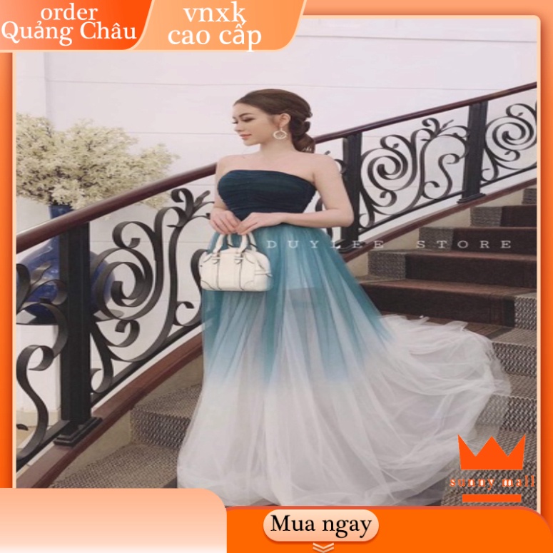 ✨QUẢNG CHÂU✨ Đầm maxi dự tiệc mặc cưới cúp ngực phối màu ombre SUNNY MALL - size M/L (kèm ảnh/video thật) MS145V 🔥FREES