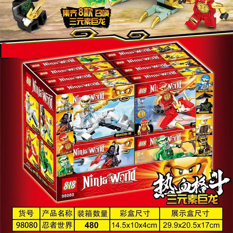 Lego Ninja World Cưỡi Rồng, Bộ 8 Hộp Lego 39-45 Chi Tiết 98080