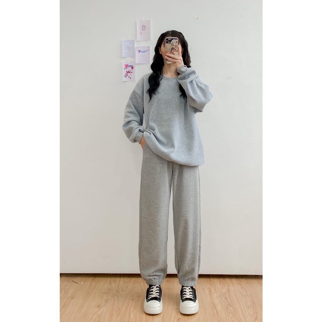 [HÀNG CÓ SẴN] Áo nỉ oversize May Boutique áo nỉ dài tay trơn màu ghi ABS21H_110.001_CBB_F | BigBuy360 - bigbuy360.vn