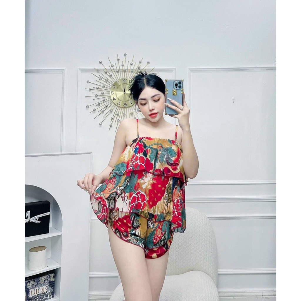 Đồ ngủ nữ sexy  đồ bộ mặc nhà quần đùi chất voan chiffon mềm mát.