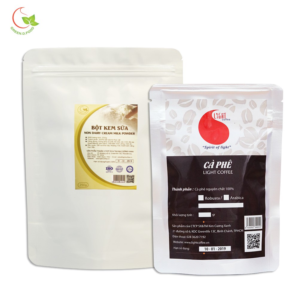 Combo 1 gói bột kem sữa GreenD Food 250g + 1 gói cà phê đen hòa tan Light Coffee 50g