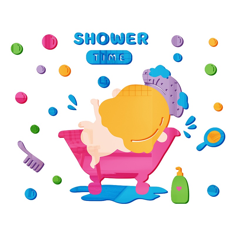 Tranh dán tường mica 3d decor Phòng tắm ngộ nghĩnh Trang trí nhà tắm cho bé (Có Tiếng Việt) Nhiều Size - EPeBen