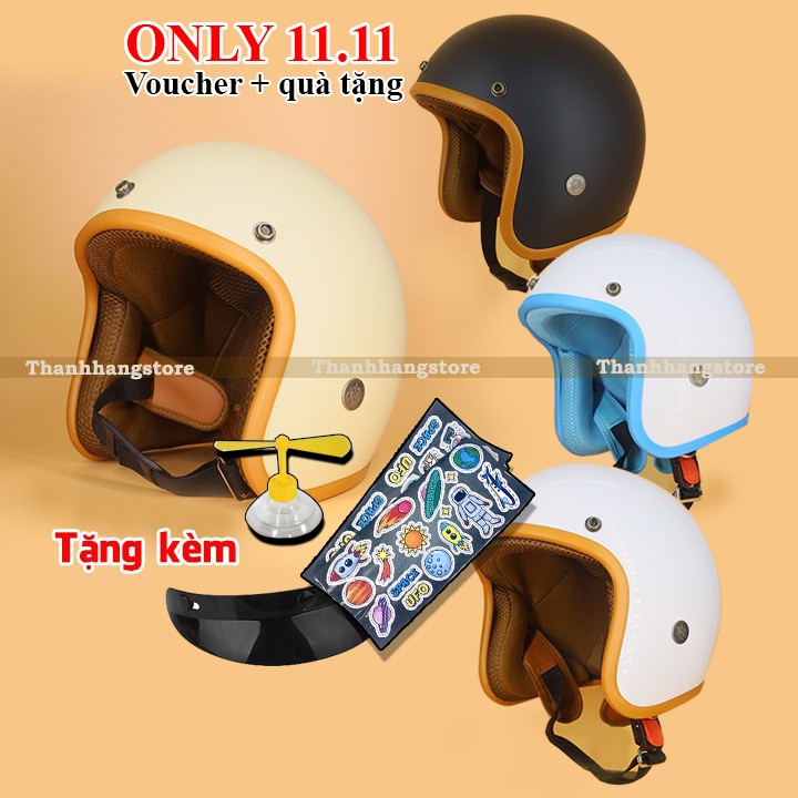 [Mã 11LSSALE giảm 100% đơn 50k] Mũ bảo hiểm 3/4 đầu SRT Classic viền nâu, lót màu cao cấp - tặng kèm lưỡi trai