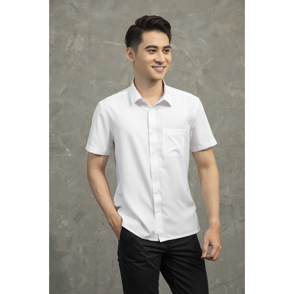 Áo sơ mi nam ngắn tay màu trắng ARISTINO chất mềm mại, trơn bóng, phù hợp nhiều hoàn cảnh - ASSR16