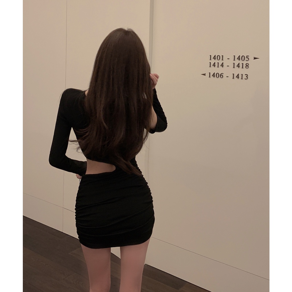 DUNEA Đầm Dài Tay Lệch Vai Màu Sắc Trơn Thời Trang Dành Cho Nữ